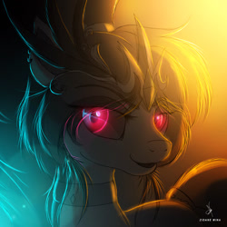 Size: 1016x1016 | Tagged: safe, artist:zidanemina, oc, oc only, oc:equalis, species:earth pony, species:pony, g4, crown, dramatic lighting, female, glowing eyes, jewelry, mare, open mouth, regalia, smiling, solo