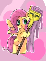 Size: 768x1024 | Tagged: safe, artist:pnpn_721, character:fluttershy, species:pegasus, species:pony, g4, abstract background, bipedal, colored pupils, female, fluttermop, hoof hold, mare, meme, mop, open mouth, solo, spread wings, that was fast, wings