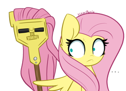 Size: 6800x4900 | Tagged: safe, artist:kittyrosie, character:fluttershy, species:pegasus, species:pony, g4, ..., absurd resolution, colored outlines, female, fluttermop, looking back, mare, meme, mop, pareidolia, shrunken pupils, signature, simple background, solo, sweat, sweatdrops, white background