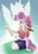 Size: 2858x4096 | Tagged: safe, artist:mishi_ovo, character:sweetie belle, species:anthro, species:bird, species:unicorn, g4, abstract background, clothing, colored pupils, eyebrows, female, implied twilight sparkle, kneeling, lidded eyes, mare, older, older sweetie belle, profile, scroll, shirt, shorts, silhouette, simple background, solo