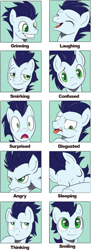 Size: 783x2155 | Tagged: safe, artist:rated-r-ponystar, character:soarin', species:pony, g4, angry, bust, colored pupils, cute, expressions, eyes closed, faec, hoof on chin, hooves, looking at you, looking up, making faces, male, open mouth, open smile, portrait, shocked, shocked expression, sleeping, smiling, soarinbetes, stallion, three quarter view, tongue out