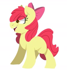 Size: 1677x1795 | Tagged: safe, artist:modularpon, character:apple bloom, species:earth pony, species:pony, g4, adorabloom, apple bloom's bow, apple family member, blank flank, bow, cute, eye clipping through hair, female, filly, hair bow, open mouth, open smile, profile, simple background, smiling, solo, white background, young