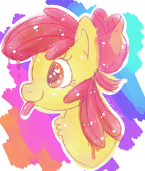 Size: 1024x1205 | Tagged: safe, artist:xbubblegumcherryx, character:apple bloom, species:earth pony, species:pony, g4, abstract background, adorabloom, apple family member, blep, bust, cute, female, filly, heart eyes, portrait, profile, signature, simple background, solo, tongue out, transparent background, wingding eyes, young