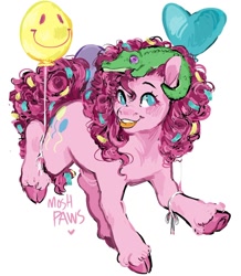 Size: 1044x1200 | Tagged: safe, artist:moshpaws, character:gummy, character:pinkie pie, species:earth pony, species:pony, g4, balloon, confetti