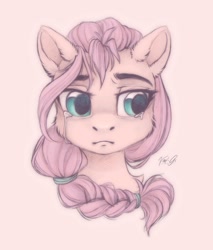 Size: 1105x1295 | Tagged: safe, artist:vird-gi, character:sunny starscout, species:earth pony, species:pony, g5, my little pony: a new generation, bust, crying, eyebrows, female, frown, looking sideways, mare, portrait, signature, simple background, solo