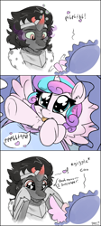Size: 881x1962 | Tagged: safe, artist:skoon, character:king sombra, character:princess flurry heart, species:alicorn, species:pony, species:umbrum, species:unicorn, episode:the beginning of the end, g4, my little pony: friendship is magic, season 9, a better ending for sombra, alternate scenario, alternate timeline, awesome, baby, blanket, blep, comic, cute, daaaaaaaaaaaw, dialogue, featured on derpibooru, female, filly, fluffy, flurrybetes, funny, good end, heart, heart eyes, hnnng, hoofy-kicks, hooves, how it should have ended, looking at each other, male, nuclear cuteness, on back, onomatopoeia, out of character, pale color, raspberry, raspberry noise, reaching, simple background, skoon is trying to murder us, smiling, soft color, sombradorable, speech bubble, spread wings, stallion, stroller, sweet dreams fuel, teary eyes, text, tongue out, underhoof, weapons-grade cute, wingding eyes, wings, young