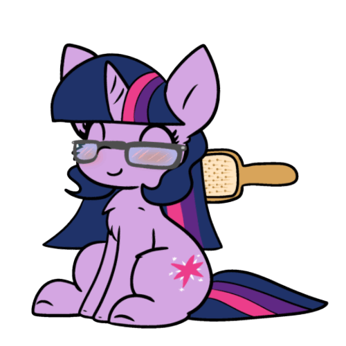 Size: 500x500 | Tagged: safe, artist:zutcha, character:twilight sparkle, character:twilight sparkle (scitwi), species:pony, species:unicorn, g4, animated, brush, brushing, chest fluff, cute, eyes closed, female, glasses, mare, ponified, simple background, sitting, smiling, solo, species swap, transparent background