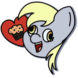 Size: 1393x1392 | Tagged: safe, artist:melodysketch, character:derpy hooves, species:pegasus, species:pony, g4, cross eyed, drop shadow, flat colors, food, happy, love, muffin, no shading, solo, transparent background