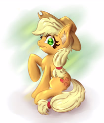 Size: 4104x4860 | Tagged: safe, artist:nedemai, derpibooru original, character:applejack, species:earth pony, species:pony, g4, abstract background, absurd resolution, colored pupils, female, looking at you, mare, raised hoof, solo