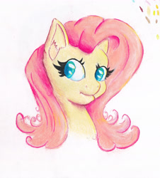 Size: 3851x4251 | Tagged: safe, artist:nedemai, character:fluttershy, species:pegasus, species:pony, g4, bust, colored pencil drawing, colored pupils, female, mare, portrait, simple background, solo, traditional art, white background