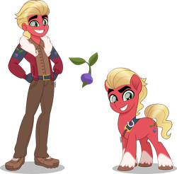 Size: 4000x3929 | Tagged: safe, artist:orin331, character:sprout, species:earth pony, species:eqg human, species:human, species:pony, g4, g5, my little pony: a new generation, my little pony:equestria girls, bushy brows, clothing, cloven hooves, coat markings, colored hooves, cutie mark, cutie mark on clothes, equestria girls-ified, fingerless gloves, g5 to equestria girls, g5 to g4, gloves, hand, hand on hip, handsome, high res, hips, hooves, human ponidox, jacket, looking at you, male, movie accurate, pants, ponidox, self paradox, self ponidox, shadow, shoes, simple background, smiling, socks (coat marking), species swap, stallion, stupid sexy sprout cloverleaf, style emulation, transparent background, unshorn fetlocks
