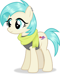 Size: 2999x3740 | Tagged: safe, artist:anime-equestria, character:coco pommel, species:earth pony, species:pony, g4, alternate hairstyle, clothing, ear piercing, female, high res, jewelry, mare, piercing, scarf, simple background, solo, transparent background, vest