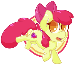 Size: 2454x2142 | Tagged: safe, artist:ak4neh, character:apple bloom, species:earth pony, species:pony, g4, adorabloom, apple family member, chibi, colored pupils, cute, cutie mark, female, filly, high res, jumping, looking at you, open mouth, raised hoof, simple background, smiling, solo, the cmc's cutie marks, three quarter view, transparent background, young