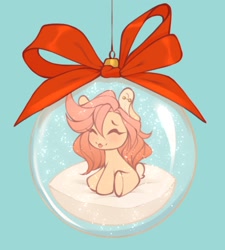 Size: 1536x1708 | Tagged: safe, artist:u_lu_lu, oc, oc only, species:earth pony, species:pony, blep, ear piercing, earring, explicit source, eyes closed, female, jewelry, mare, not fluttershy, ornament, piercing, simple background, snow globe, solo, teal background, tongue out