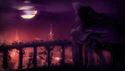 Size: 1278x719 | Tagged: dead source, safe, artist:noben, character:princess luna, species:alicorn, species:pony, g4, canterlot, city, city lights, cityscape, cloud, cloudy, ethereal mane, female, moon, night, scenery, solo, stars