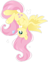 Size: 1686x2164 | Tagged: safe, artist:cinnamontee, character:fluttershy, species:pegasus, species:pony, g4, butterfly, colored eyebrows, cute, eyebrows, female, flying, mare, profile, shyabetes, simple background, smiling, solo, spread wings, transparent background, upside down, wings