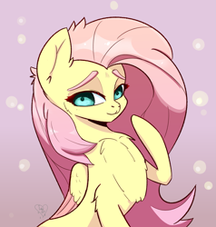 Size: 2731x2867 | Tagged: safe, artist:inkypuso, character:fluttershy, species:pegasus, species:pony, g4, abstract background, blushing, bust, chest fluff, colored eyebrows, colored wings, cute, dawwww, ear fluff, female, high res, looking at you, mare, shyabetes, solo, wings