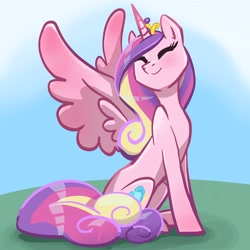 Size: 2048x2048 | Tagged: safe, artist:pfeffaroo, character:princess cadance, species:alicorn, species:pony, g4, eyes closed, sitting, spread wings, wings