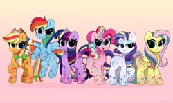 Size: 4096x2439 | Tagged: safe, artist:kittyrosie, character:applejack, character:fluttershy, character:pinkie pie, character:rainbow dash, character:rarity, character:twilight sparkle, species:earth pony, species:pegasus, species:pony, species:unicorn, g4, line-up, mane six, rainbow power, simple background