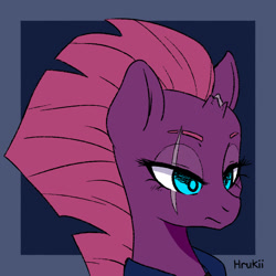 Size: 850x850 | Tagged: safe, artist:hrukii, character:tempest shadow, species:pony, species:unicorn, g4, broken horn, eye scar, mowhawk, solo