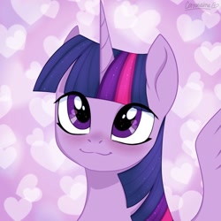 Size: 1024x1024 | Tagged: safe, artist:chickenbrony, character:twilight sparkle, character:twilight sparkle (alicorn), species:alicorn, species:pony, g4, blushing, bust, looking at you, simple background, smiling, solo, valentine's day