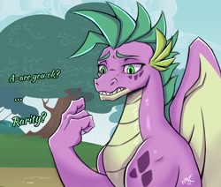 Size: 2048x1733 | Tagged: safe, artist:jafsheep, character:rarity, character:spike, species:dragon, comic:reunion, ship:sparity, g4, nervous, older spike, text
