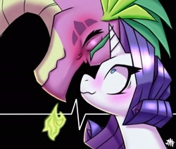 Size: 2048x1733 | Tagged: safe, artist:jafsheep, character:rarity, character:spike, species:dragon, species:pony, species:unicorn, comic:reunion, ship:sparity, g4, blushing, dragon breath, ekg, heartbeat, shipping