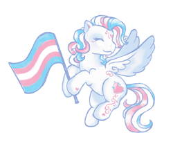 Size: 1333x1111 | Tagged: safe, artist:fizpup, character:star catcher, species:pegasus, species:pony, g3, flying, pride flag, simple background, solo, transgender, transgender pride flag, white background