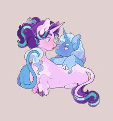 Size: 2973x3176 | Tagged: safe, artist:xeiphi, character:starlight glimmer, character:trixie, species:pony, species:unicorn, g4, blushing, boop, cute, diatrixes, glimmerbetes, hoof fluff, leonine tail