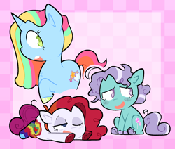 Size: 1500x1274 | Tagged: safe, artist:pinkiespresent, character:dream drifter, character:mint dreams, character:whistle wishes, species:earth pony, species:pony, species:unicorn, g1, g3, chibi, female, trio