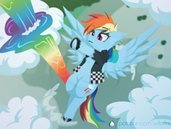 Size: 1600x1200 | Tagged: safe, artist:willoillo, character:rainbow dash, species:pegasus, species:pony, g4, falling, flying, punk, solo, spread wings, wings