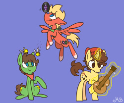 Size: 1200x1000 | Tagged: safe, artist:mapledrawsarts, species:earth pony, species:pegasus, species:pony, species:unicorn, g4, bee, crossover, dream smp, guitar, male, mcyt, minecraft, ponified, record, tommyinnit, tommyinnit (dream smp), trio, tubbo, tubbo (dream smp), wilbur soot, wilbur soot (dream smp), youtube