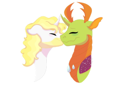 Size: 1280x854 | Tagged: safe, artist:itstechtock, character:prince blueblood, character:thorax, species:changedling, species:pony, species:unicorn, g4, crack shipping, gay, kissing, ship:thorblood, shipping, thorblood