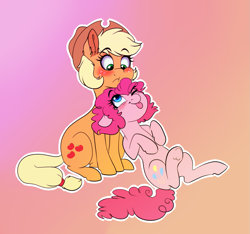 Size: 1009x946 | Tagged: safe, artist:saphi-boo, character:applejack, character:pinkie pie, species:earth pony, species:pony, ship:applepie, g4, cute, diapinkes, female, jackabetes, lesbian, shipping
