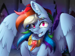 Size: 1024x768 | Tagged: safe, artist:mychelle, part of a set, character:rainbow dash, species:pegasus, species:pony, g4, beautiful, looking at you, smug, solo, spread wings, wings
