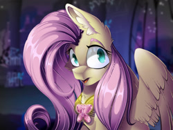 Size: 1280x960 | Tagged: safe, artist:mychelle, part of a set, character:fluttershy, species:pegasus, species:pony, g4, beautiful, bust, cheek fluff, chest fluff, ear fluff, element of kindness, female, glossy, looking at you, mare, open mouth, portrait, solo, spread wings, three quarter view, wings