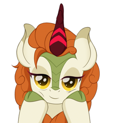 Size: 1215x1316 | Tagged: safe, artist:nathayro37, character:autumn blaze, species:kirin, g4, bust, hoof on cheek, lidded eyes, looking at you, simple background, solo, transparent background