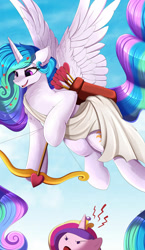 Size: 1280x2202 | Tagged: safe, artist:pridark, character:princess cadance, character:princess celestia, species:alicorn, species:pony, g4, cupid, cute, cutelestia, duo, female, flying, valentine's day