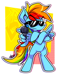 Size: 800x1024 | Tagged: safe, artist:thegreatrouge, character:rainbow dash, species:pegasus, species:pony, g4, crossover, friday night funkin', microphone, solo, sunglasses