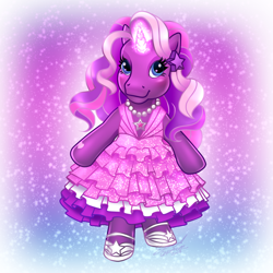 Size: 1000x1000 | Tagged: safe, artist:conphettey, character:lily lightly, species:anthro, species:pony, species:unguligrade anthro, species:unicorn, g3, clothing, dress, female, i can't believe it's not hasbro studios, solo