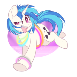 Size: 690x690 | Tagged: safe, artist:higgly-chan, character:dj pon-3, character:vinyl scratch, species:pony, species:unicorn, g4, female, glowstick, solo, tongue out