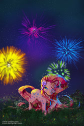 Size: 800x1196 | Tagged: safe, artist:z1ar0, character:sunblossom, species:earth pony, species:pony, g1, female, fireworks, night, solo, sweetheart sister ponies