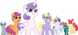 Size: 1280x587 | Tagged: oc needed, safe, artist:angellight-bases, artist:twilightsparkle0428, base used, character:apple bloom, character:applejack, character:dinky hooves, character:fluttershy, character:pinkie pie, character:princess flurry heart, character:rainbow dash, character:rarity, character:scootaloo, character:silver spoon, character:sweetie belle, character:twilight sparkle, oc, species:alicorn, species:dragon, species:earth pony, species:pegasus, species:pony, species:unicorn, g4, alternate mane six, alternate universe, cutie mark crusaders, glasses, group, mane six, older, simple background, transparent background