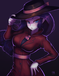 Size: 772x1000 | Tagged: safe, artist:the-park, character:rarity, species:eqg human, g4, my little pony:equestria girls, clothing, detective rarity, female, hat, simple background, solo