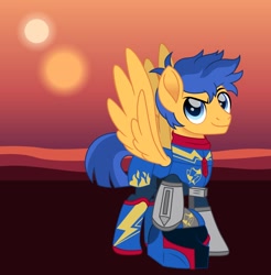 Size: 900x916 | Tagged: safe, artist:cloudyglow, character:flash sentry, species:pegasus, species:pony, g4, crossover, helmet, mandalorian, ponified, spread wings, wings