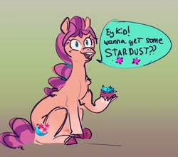 Size: 3124x2764 | Tagged: safe, artist:alumx, character:sunny starscout, species:earth pony, species:pony, g5, dialogue, high res, simple background, speech bubble, stardust, text