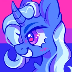 Size: 1000x1000 | Tagged: safe, artist:occultusion, part of a set, character:trixie, species:pony, species:unicorn, g4, bisexual pride flag, blushing, bust, icon, solo