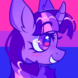 Size: 1000x1000 | Tagged: safe, artist:occultusion, part of a set, character:twilight sparkle, species:pony, species:unicorn, g4, bisexual pride flag, blushing, bust, icon, solo
