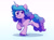 Size: 2455x1805 | Tagged: safe, artist:dawnfire, character:izzy moonbow, species:pony, species:unicorn, g5, galloping, gradient hair, horn pattern, izzybetes, shadow, simple background, smiling, solo, unshorn fetlocks