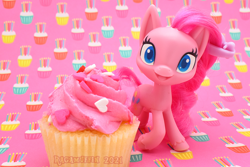 Size: 1000x667 | Tagged: safe, photographer:conphettey, character:pinkie pie, species:earth pony, species:pony, g4.5, cupcake, female, irl, photo, solo, toy